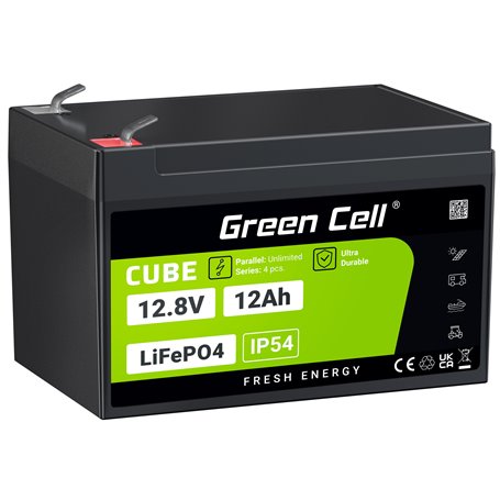 Green Cell CUBE LiFePO4 12Ah 12.8V 153.6Wh Lithium Iron Phosphate Battery for Wheelchair, Toy, Scooter