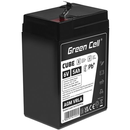 Green Cell CUBE AGM IP54 6V 5Ah VRLA Battery Gel deep cycle toys for kids alarm systems