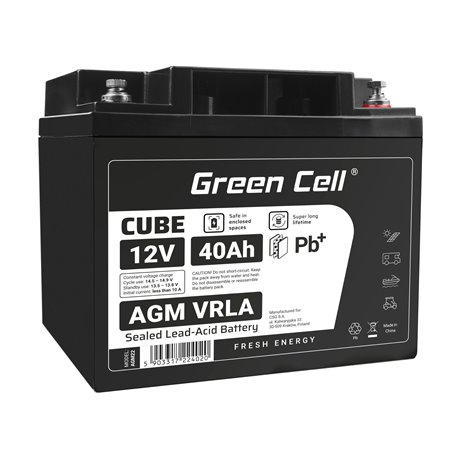 Green Cell CUBE AGM IP54 12V 40Ah VRLA Battery Gel deep cycle scooter mower boat barge mower tractor fishing boat