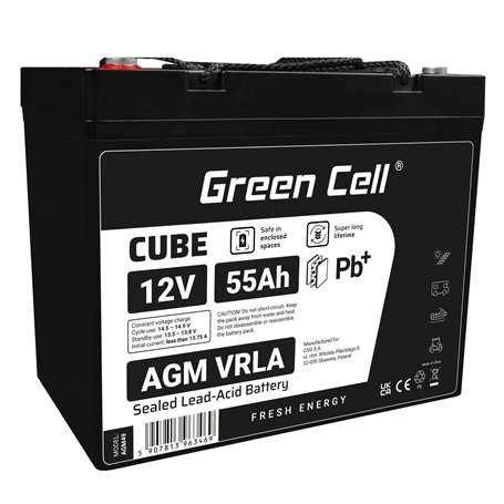 Green Cell CUBE AGM IP54 12V 55Ah VRLA Battery Gel deep cycle scooter mower boat barge mower tractor fishing boat