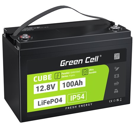 Green Cell CUBE LiFePO4 100Ah 12.8V 1280Wh Lithium Iron Phosphate Battery for Photovoltaics, Caravans, Boats